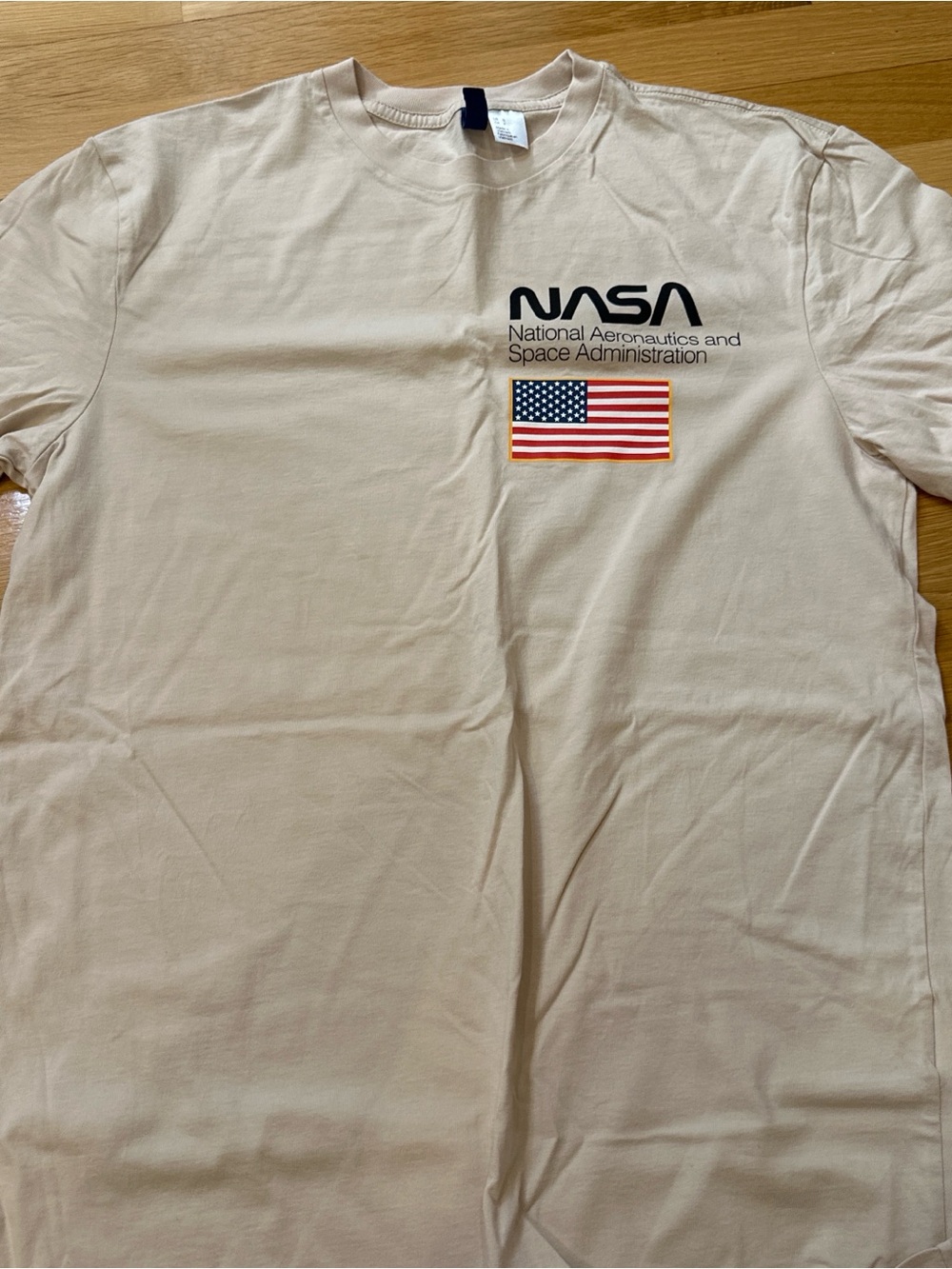 NASA Logo Tee with American Flag - Beige